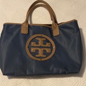 Designer-Inspired Blue and Brown Tote Bag Large 18 x 11 x 8”